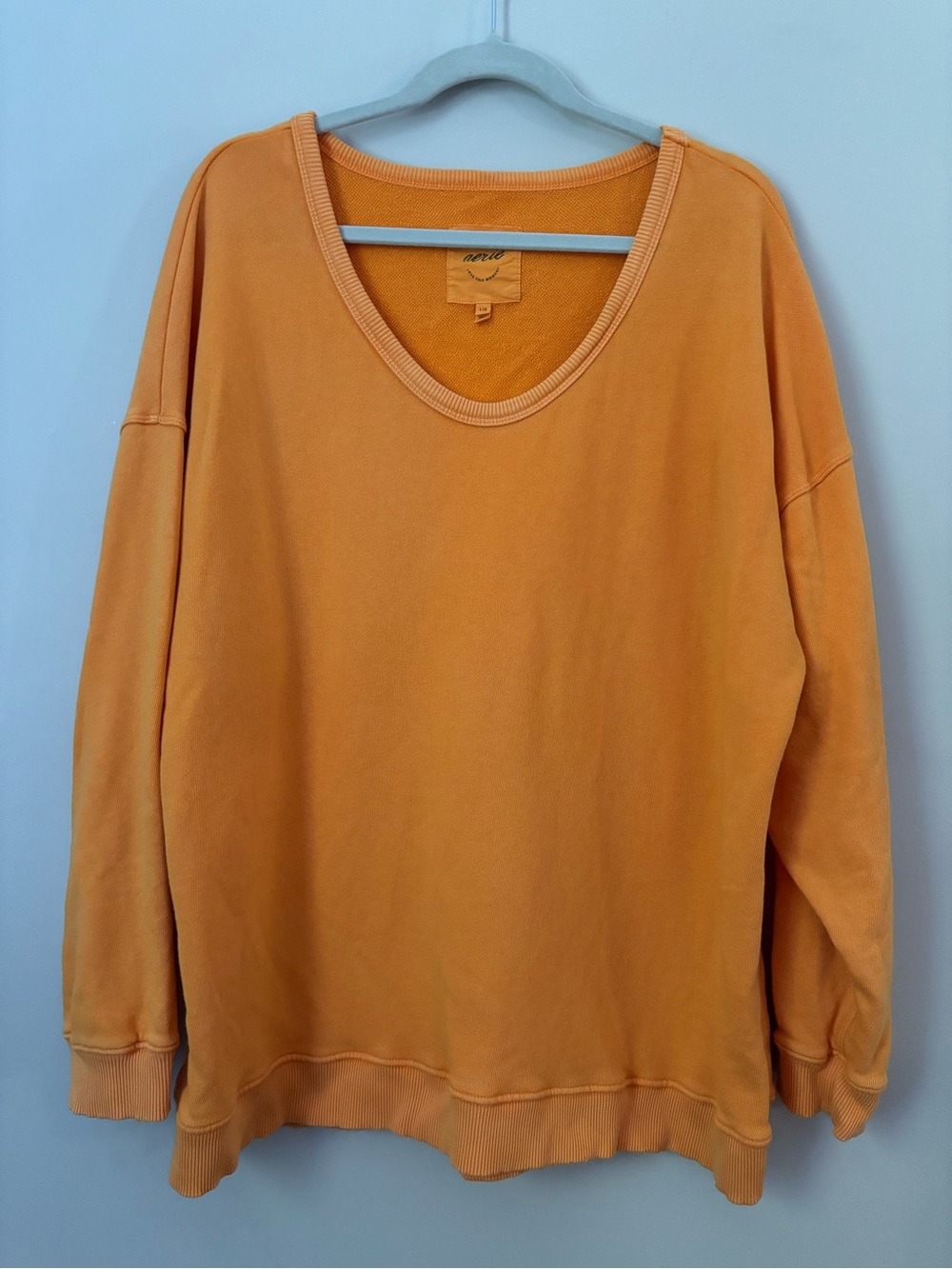 Aerie Oversized Vacay Every Day V-Neck Sweatshirt Orange Marigold Size L